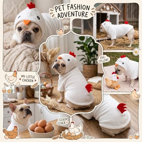 Funny Plush Chicken Dog Costume for Halloween Thanksgiving (Medium) - Image 6