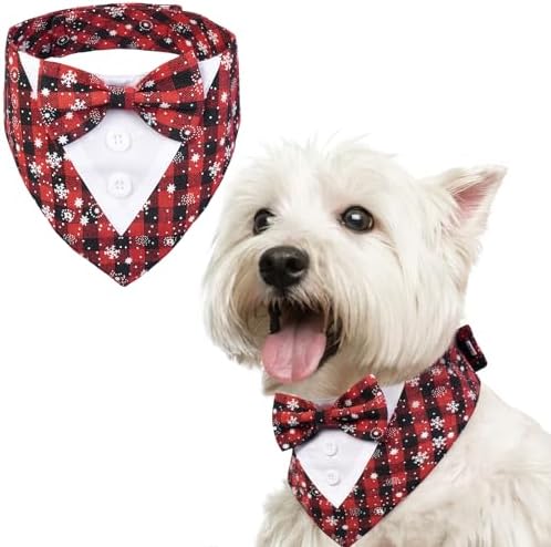 FUAMEY Dog Tuxedo Christmas for Small Dogs Snowflake Bandanas with Bow Tie by FUAMEY