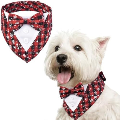 FUAMEY Dog Tuxedo Christmas for Small Dogs Snowflake Bandanas with Bow Tie by FUAMEY
