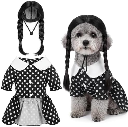 Hercicy 2 Pcs Dog Halloween Costumes Gothic Dress with Dog Wig, M by Hercicy