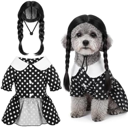 Hercicy 2 Pcs Dog Halloween Costumes Gothic Dress with Dog Wig, M by Hercicy