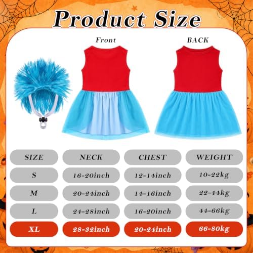 Gilprop 2 Pcs Halloween Dog Costume with Blue Wig for Dog Tutu Dress, XL - Image 2