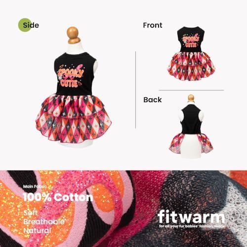 Fitwarm Spooky Cutie Halloween Dog Dress, Cute Halloween Costumes for Small Girl Dogs, Playful Pet Outfit, Black, Pink, White, Orange, XXS - Image 4