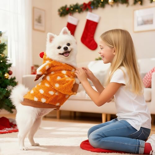 Christmas Dog Sweater with Hood Elk Costume Hoodie Soft Fleece Winter Warm Puppy Clothes for Small Dogs XS-XXL, Christmas Outfit for Cats & Dogs(Brown,Reindeer,XX-Large) - Image 2