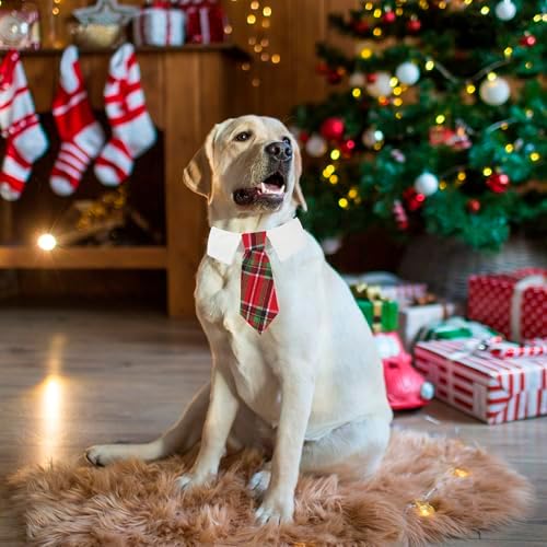 ADOGGYGO Christmas Dog Necktie Tuxedo, Red Plaid Pet Christmas Neck Tie Collar for Small Medium Large Dogs Pets (Large) - Image 2