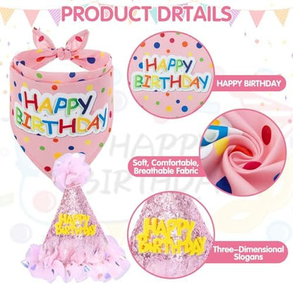 SCENEREAL Dog Birthday Bandana with Hat and Dress Girl Set, Large Dog Birthday Party Supplies, Cute Pink Tutu Skirt Outfit for Medium Large Dogs - Image 5