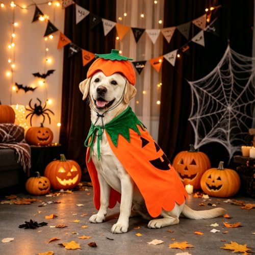 Dog Halloween Pumpkin Costume, Pumpkin Cloak & Hat Set for Large Dogs(XL) - Image 6