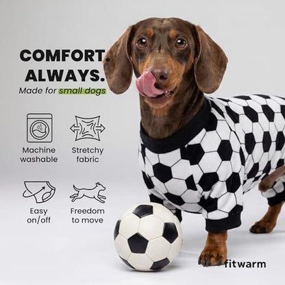 Fitwarm Soccer Dog Fleece Pajamas, Cozy Winter Clothes for Small Dogs Boy Girl, Funny Pet Clothes, Black, White, XS - Image 6