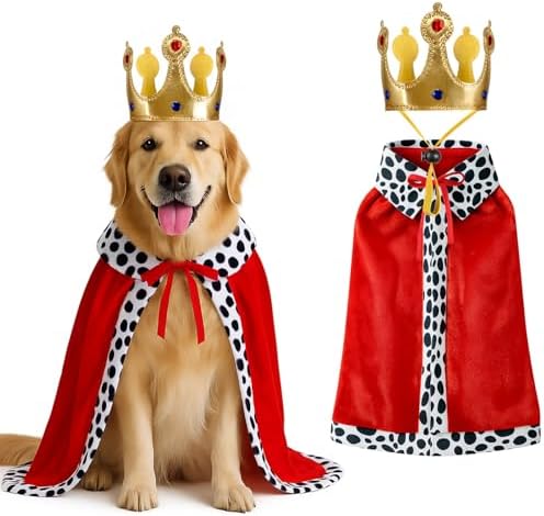 Talltalk 2 Pcs Dog King Costume Halloween Pet Crown and Velvet Cape, Small by Talltalk