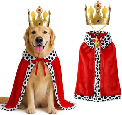 Talltalk 2 Pcs Dog King Costume Halloween Pet Crown and Velvet Cape, Small by Talltalk