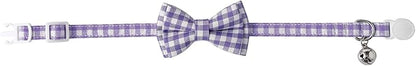 AIITLE Breakaway Cat Collar with Cute Bow Tie and Bell, Detachable Adjustable Safety Collars for Girl Cats and Boy Cats, Kittens, Puppy, Soft Stylish Plaid Patterns Cat Collars,Purple