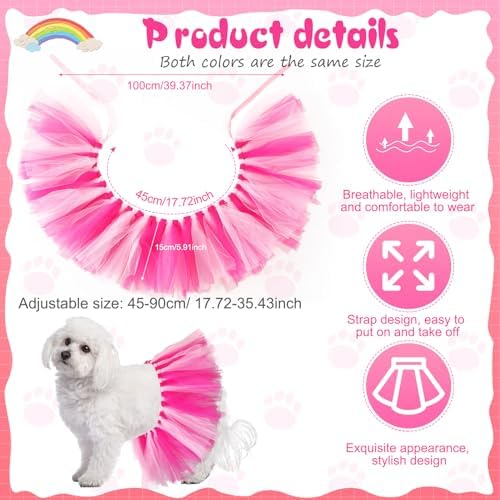 Dog Tutu for Dogs Tulle Skirt Pet Costume, Hot Pink and Pink - Image 2