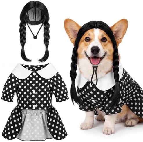 Hercicy 2 Pcs Dog Halloween Costumes Gothic Dress with Dog Wig, L by Hercicy