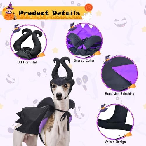Witch Costume - Dog & Cat Halloween Cloak & Hat with Devil Horns & Vampire Teeth - Small & Medium Sizes - Image 5