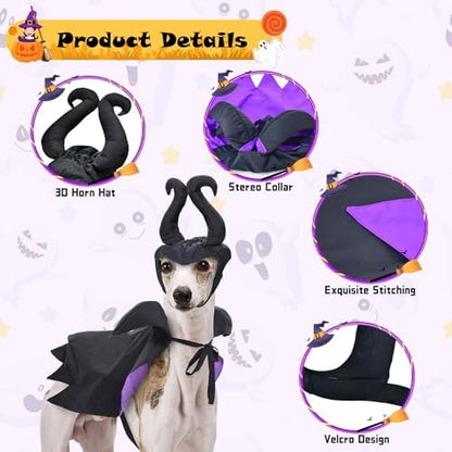 Witch Costume - Dog & Cat Halloween Cloak & Hat with Devil Horns & Vampire Teeth - Small & Medium Sizes - Image 5