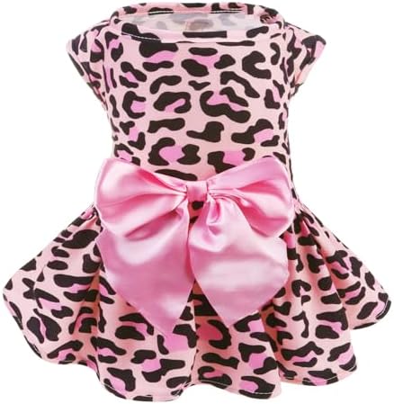 PUPTECK Fashionable Dog Dress with Bow Puppy Clothes, Pink Leopard Print M by PUPTECK