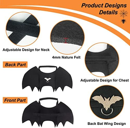 Vivifying Halloween Dog Bat Wings Costume with Pumpkin Bell, Medium, Black - Image 2
