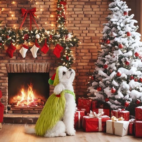 Small Large Dog Green Monster Costume with Christmas Hat,M - Image 3