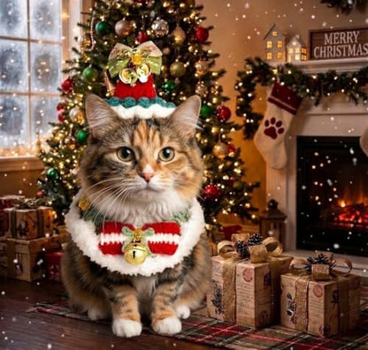 Christmas Dog Costume, Handmade Cat Holiday Outfit with Christmas Tree Hat & Wreath Scarf Set, Adjustable,Lightweight & Breathable,Pet Accessories for Xmas Party & Photos - Image 2