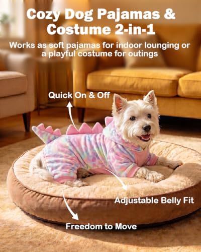 CuteBone Dinosaur Pet Costume Onesie - Hooded Puppy Pajamas - Small Dog Clothes Cat Full-Body Romper COSH07S - Image 3