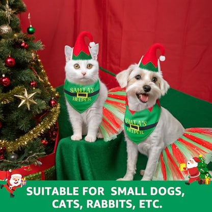 SCENEREAL Christmas Dog Bandana Dress with Hat Set, Pet Santa Costume for Small Medium Sized Dogs, Cute Tutu Skirt Outfit for Party Halloween - Image 6