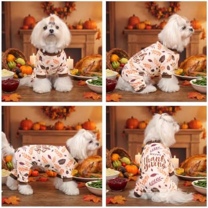 CuteBone Small Dogs Outfit Soft Puppy Onesies Pjs Thanksgiving Dog Pajamas Pet Coat Cat Apparel Comfy Doggie Jumpsuit Bodysuit for All Seasons P353L - Image 2