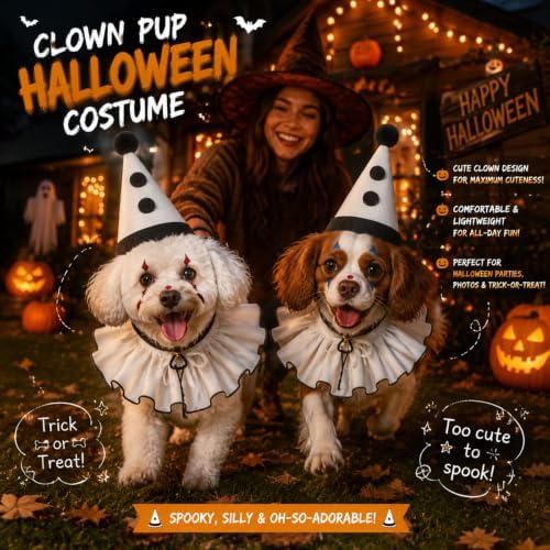 Tallew Halloween Dog Costume Clown Ghost Set for Small Medium Large Pet - Image 2