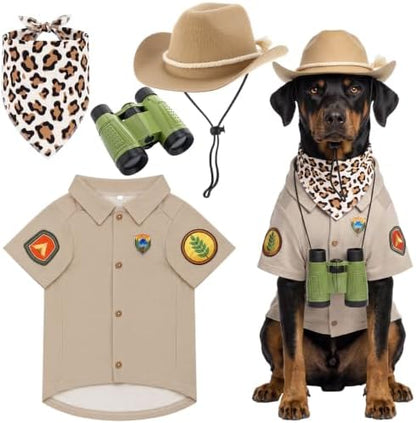 4 Pcs Halloween Dogs Safari Explorer Costume Set Outfit for Pet Cats, XL by SilTriangle