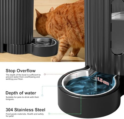 Gravity Automatic Cat Feeder, Water & Food Dispenser Set, Stainless Bowls