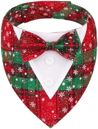ADOGGYGO Christmas Dog Tuxedo Collar, Snowflake Red Green Plaid Dog Bow, L by ADOGGYGO