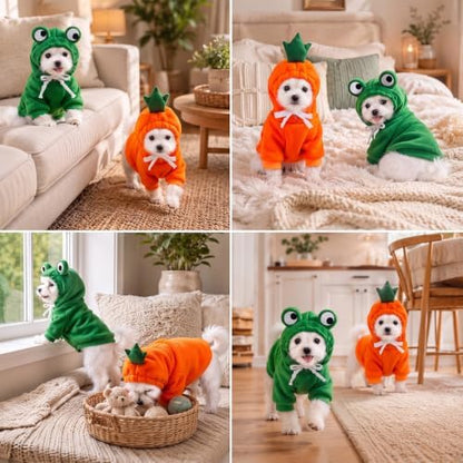 Amylove 2 Pcs Dog Hoodies Frog & Carrot Shape M Halloween Costume - Image 7