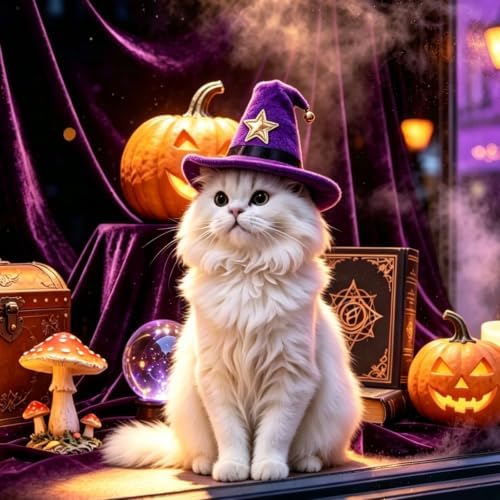 NAMSAN Pet Witch Costume for Cats Small Dogs Rabbits, Halloween Cat Wizard Hat, Small Dog Witch Hat, Halloween Cat Sorcerer Outfit for Holiday Party Cosplay Statue Decoration - Image 6