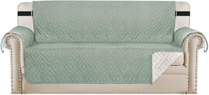H.VERSAILTEX Reversible Sofa Slipcover Furniture Protector Water Resistant 2 Inch Wide Elastic Strap Sofa Cover Couch Cover Pets Kids Fit Sitting Width Up to 66" (Sofa: 75" x 110", Desert Sage/Beige)