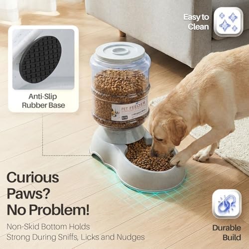 Flexzion Automatic Pet Feeder & Waterer Set of 2 Pack, Self Feeding Replenish Dog Cat Bowls, Gravity Food & Water Storage Container Fountain Jug Pet Supplies Plastic Skid Proof Rubber Feet (3 Gallon)