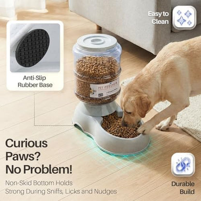 Flexzion Automatic Pet Feeder & Waterer Set of 2 Pack, Self Feeding Replenish Dog Cat Bowls, Gravity Food & Water Storage Container Fountain Jug Pet Supplies Plastic Skid Proof Rubber Feet (3 Gallon)
