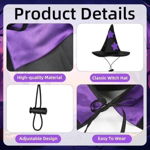 Halloween Pet Costumes, Dog Halloween Costumes, Black and Purple Witch Cloak Wizard Hat Halloweens Costume for Small Medium Large Pet Cats Dogs Halloweens Costume Party Decorations Supplies - Image 3