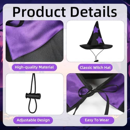 Halloween Pet Costumes, Dog Halloween Costumes, Black and Purple Witch Cloak Wizard Hat Halloweens Costume for Small Medium Large Pet Cats Dogs Halloweens Costume Party Decorations Supplies - Image 3