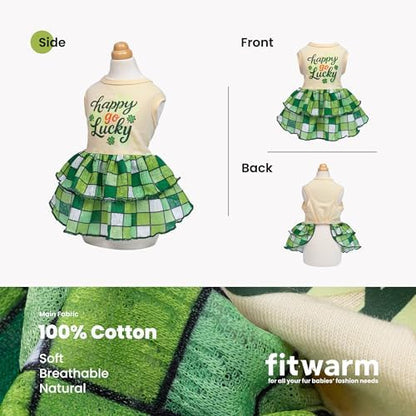 Fitwarm Happy Go Lucky Dog Dress, St Patricks Day Dog Clothes for Small Dogs Girl, Funny Pet Outfit, Green, Light Yellow, XS - Image 5