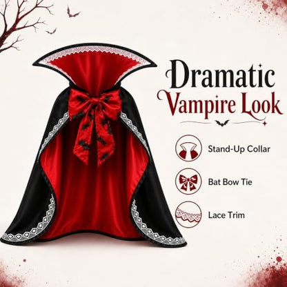 Halloween Dog & Cat Vampire Cape Costume, Satin-Look Pet Vampire Cloak with Bat Bow Tie and Stand-Up Collar, Adjustable Costume for Small, Medium, Large Dogs and Cats - Image 2
