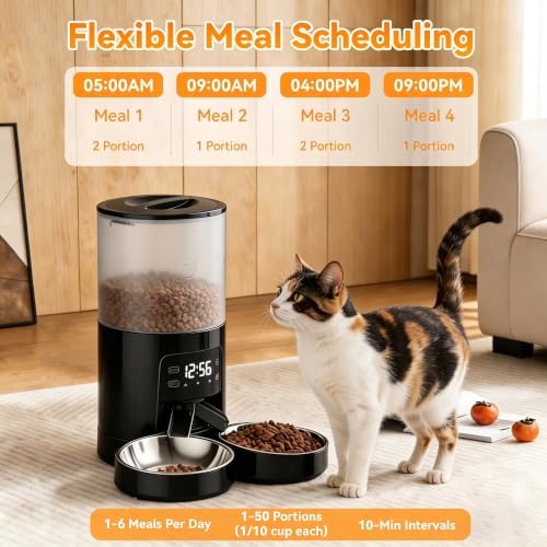 NEWBULIG Automatic Cat Feeder for 2 Cats 6L Dog Food Dispenser, Black