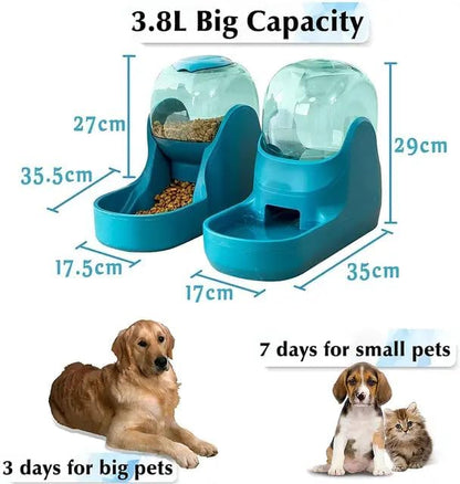 Dog & Cat Feeder + Waterer Set,Automatic Pet Feeder 2 in 1 Cat & Dog Food Water Dispensers, Cats and Dogs Food Feeder and Water Dispenser 3.9L for Small, Medium, & Large Pets (Dark Green)