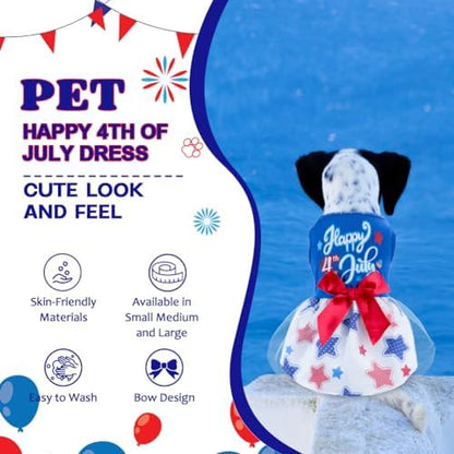 Happy 4th of July Dog Outfit Patriotic Dog Tulle Dress with Red Bowknot Independent Day Dogs Pet Doggie Apparel Clothes for Small Dogs Puppy Cats Girl - Image 4