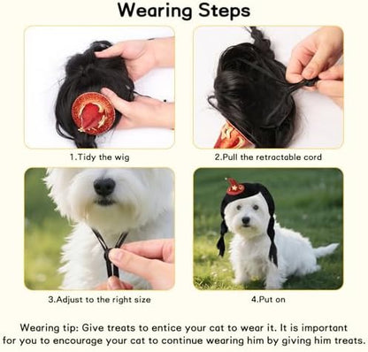 HOWWFALY Dog Costume Long Black BraidHair with Small Red Wizard Hat Styling CuteFunny Pet Hair Accessories Decoration forHalloween, Christmas, Parties - Image 5