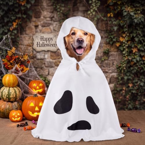 Halloween Dog Ghost Costume White Dalmatian Pet Costume with Hats Ghost Costumes for Dogs Cats Pet Cosplay Cape Halloween Cats Clothes for Party Decorations(Large) by Dansydaisy