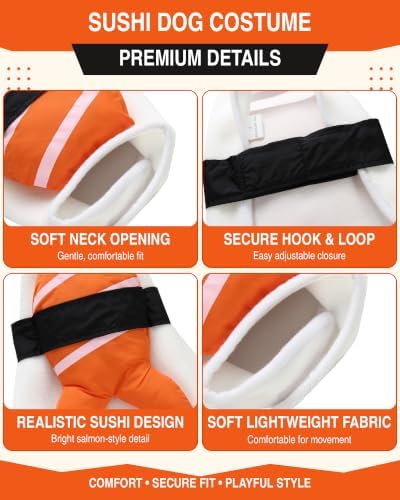 Dog Sushi Costume for Small Medium Dogs and Cats, Funny Salmon Sashimi Dog Food Costume, Adjustable Pet Outfit for Halloween Party, Dog Halloween Costumes for Puppies, Small - Image 2