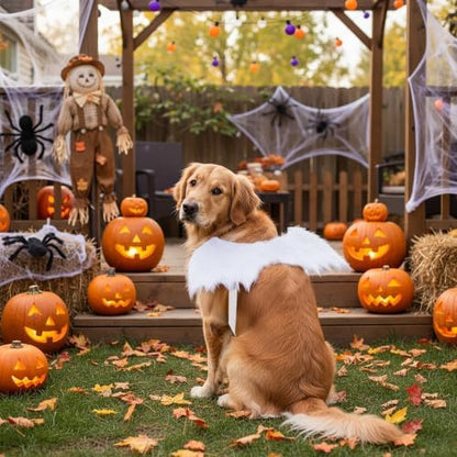 ADOGGYGO Angel Wings Dog Costume, White Faux Fur Halloween Dog Wings, Large - Image 2