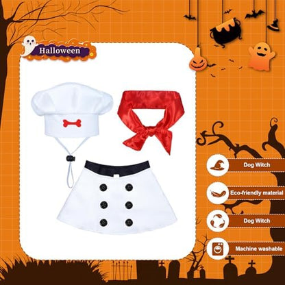 Dog Chef Costume - Dog Food Costume Adjustable Halloween Hat Outfit Red Scarf for Medium Large 35-70 lbs Halloween Party Photo Fits 16-23 Inch Neck - Image 4