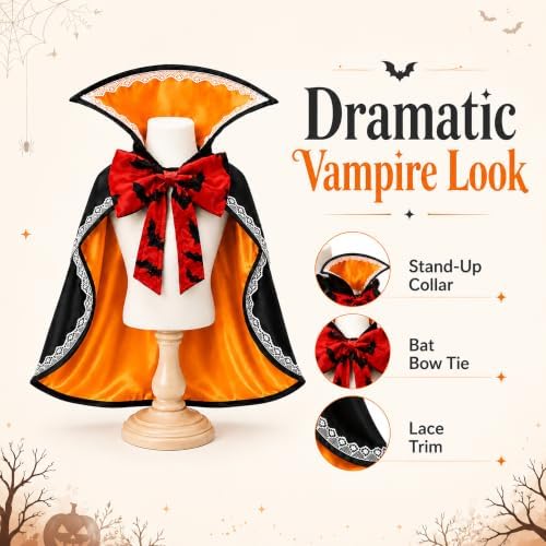 Halloween Dog & Cat Vampire Cape Costume, Satin-Look Pet Vampire Cloak with Bat Bow Tie and Stand-Up Collar, Adjustable Costume for Small, Medium, Large Dogs and Cats - Image 2
