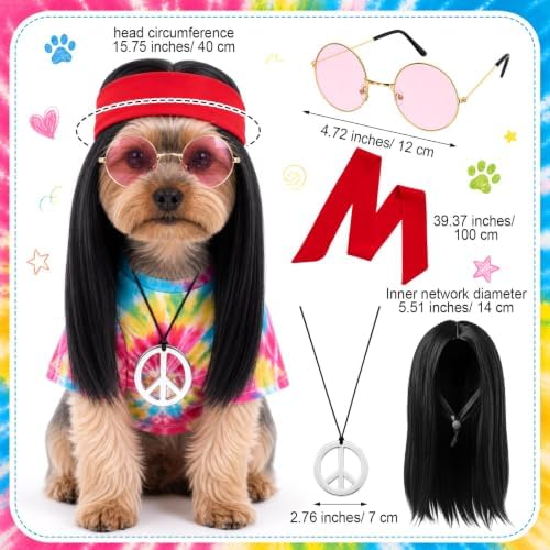 Hillban 5 Pcs Hippie Dog Costume Halloween Pet Costume Accessories, S - Image 2