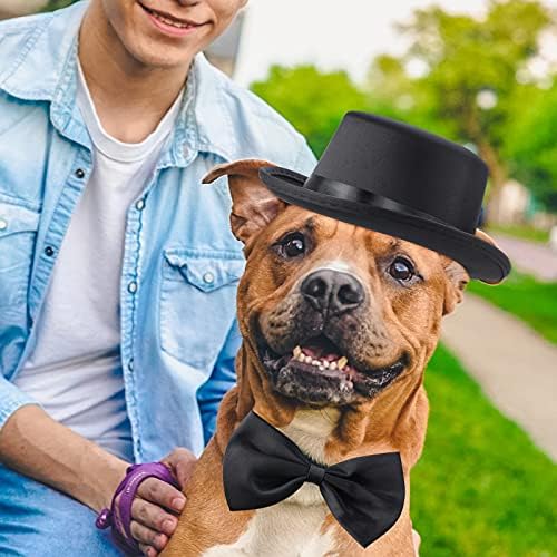 Yewong 2 Pieces Pet Formal Accessories Set - Top Hat with Pet Formal Necktie/Bowtie Birthday Party Gradation Halloween Costumes Accessories for Dog Cat (Black-A) - Image 2